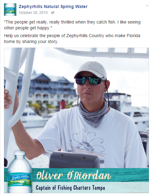 Tampa Fishing Charters, Inc. loves to drink Zephyrhills Natural Spring Water!